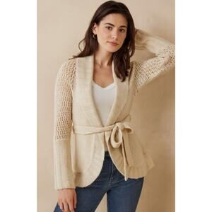 Anthropologie Moth Ivory Wool Belted Cardigan Sweater Women’s Medium